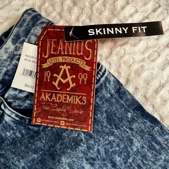 NWT Y2K Akademiks Jeanius Jeans 36x32 Acid Wash Skinny Fit Deadstock – Vintage - Picture 3 of 9